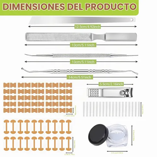 Vista 7 de Kit corrector de uñas encarnadas, herramientas de uñas, tiras de corrección transpirables con herramientas de levantamiento de uñas, cortaúñas