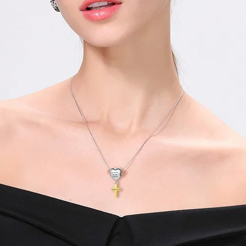 Vista 4 de Religiosa Cruz Charm Escritura Versículo Bíblico Grabado Cuentas de Oro Encantos para Pulseras Pandöra