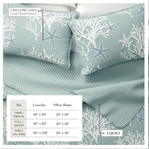 Vista 3 de Great Bay Home Juego de colcha costera de cama individual/extra grande, colcha costera de verano con funda, juego de edredón reversible de 2 piezas
