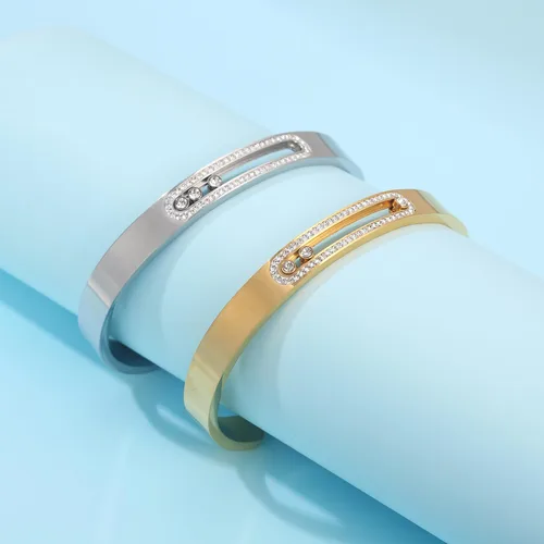 Vista 6 de Brazalete para mujer con diamantes móviles, una pulsera de acero inoxidable para mujer