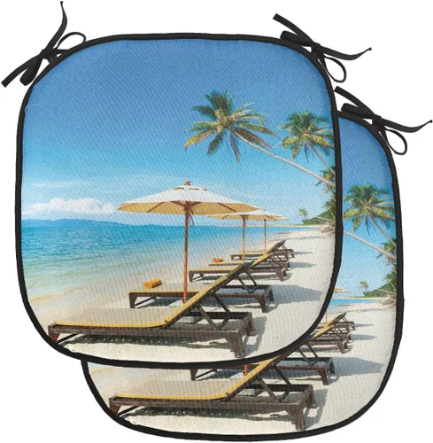 Vista 167 de Lunarable Cojín para silla costera, diván del desierto, descanso solitario, vacaciones, tropical, resort playa, ocio, asiento acolchado para cocina