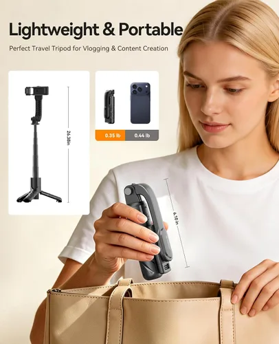Vista 2 de ORICO Trípode portátil de aluminio para selfies, mini trípode de 26 pulgadas para iPhone, soporte extensible con control remoto inalámbrico