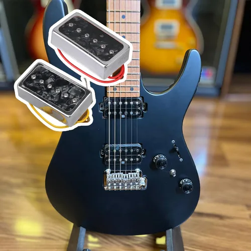 Vista 2 de Yibuy Black Pearl P90 - Juego de pastillas de puente y cuello de bobina única para piezas de guitarra eléctrica