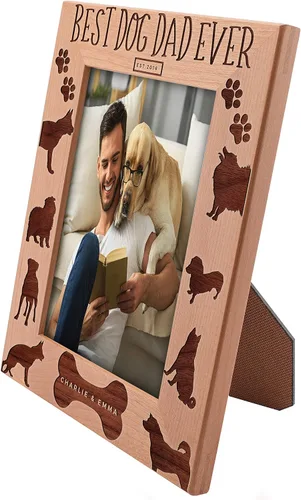 Vista 2 de Marco de fotos personalizado Best Dog Dad Ever, 5 x 7 pulgadas, marco grabado personalizado con nombre y año, regalos para el padre del perro
