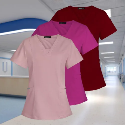 Vista 6 de niaahinn Camiseta quirúrgica clásica con cuello en V para mujeres y hombres, para uso médico debajo de la exfoliación, para hombres y mujeres