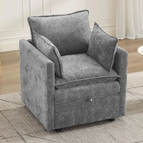 Vista 72 de Otomana cuadrada grande de 27 pulgadas con almacenamiento, reposapiés tapizado moderno con patas antideslizantes para sofá, mesa de café, sala