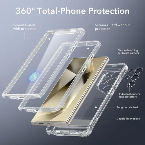 Vista 3 de ESR Funda para Samsung Galaxy S24 Ultra Serie Armor, Protección Completa del Cuerpo Cubierta Frontal con Protector de Pantalla y Marco Frontal Extra