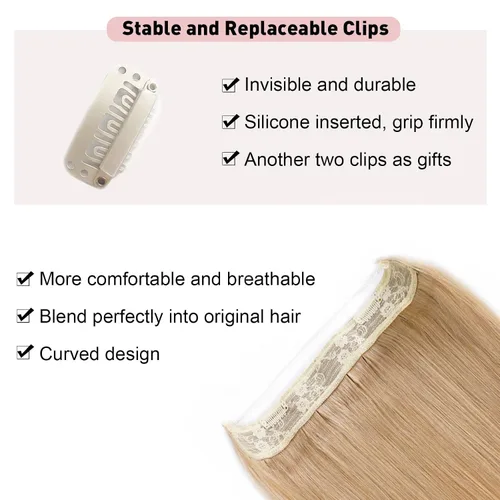 Vista 3 de Tinashe Extensiones de cabello humano real con alambre, color rubio oscuro, 12 pulgadas, 2.47 onzas, extensiones de cabello lacio con alambre #27