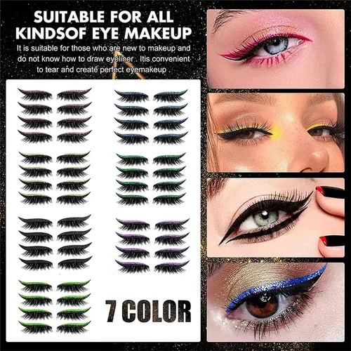 Vista 3 de Pestañas postizas, delineador de ojos reutilizables y calcomanías de pestañas de 7 colores, impermeables, fáciles de poner y quitar, pestañas
