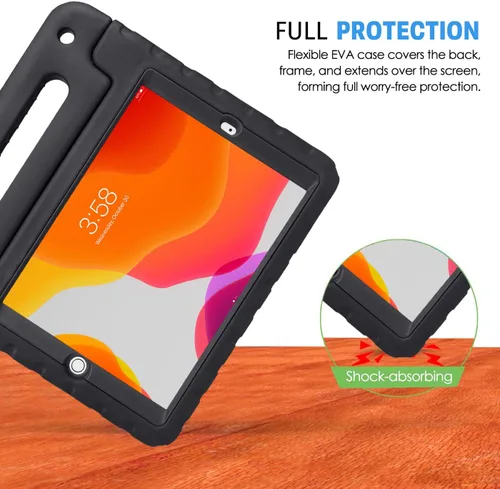 Vista 6 de HDE Funda para iPad de 9ª generación de 10.2 pulgadas para niños con protector de pantalla integrado a prueba de golpes con soporte de asa para Negro