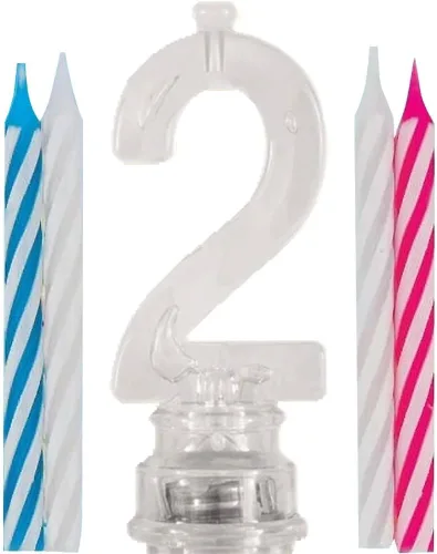 Vista 8 de Juego de velas y número iluminado multicolor para torta de cumpleaños, 5 unidades, 0, Multicolor