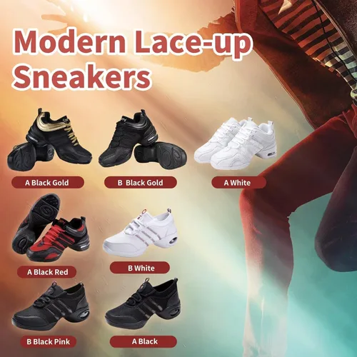 Vista 3 de Zapatos de jazz para mujer, con cordones, de malla, suela gruesa, zapatos de baile de jazz, amortiguadores, modernos y transpirables, suela