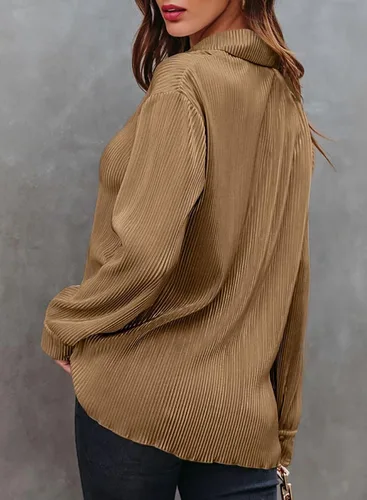 Vista 4 de Astylish Blusa elegante de manga larga con botones Plisse para mujer, ropa de moda