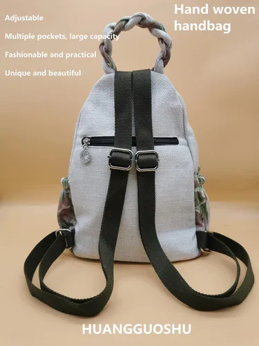Vista 78 de HUANGGUOSHU Mochila de algodón tejida de algodón bohemio con bordado de lona estilo bohemio con múltiples bolsillos retro linda mochila cartera