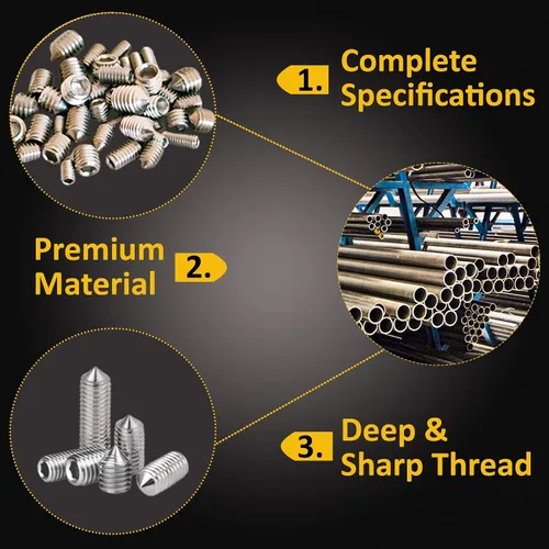 Vista 6 de Tornillos prisioneros de punta cónica, 48 piezas (M3, M4, M5, M6), cabeza hexagonal, tornillos prisioneros métricos de acero inoxidable 304, varios