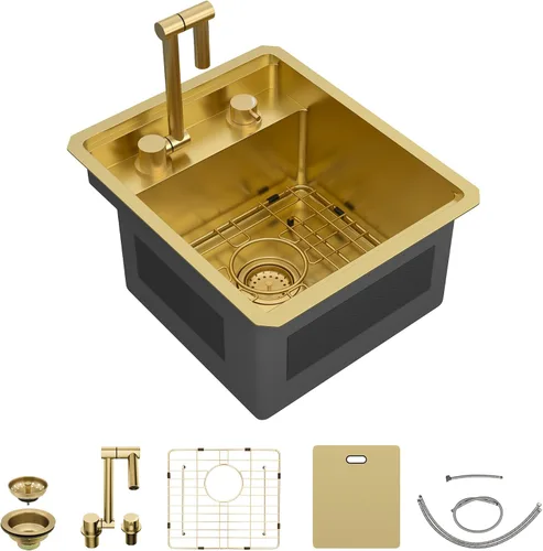 Vista 35 de Fregadero de cocina de 13 x 15 pulgadas de montaje bajo encimera - Fregadero de cocina de acero inoxidable 304 calibre 16 bajo mostrador con grifo
