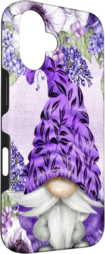 Vista 3 de Funda estética para iPhone 16 con diseño de anémonas de gnomo morado y lavanda