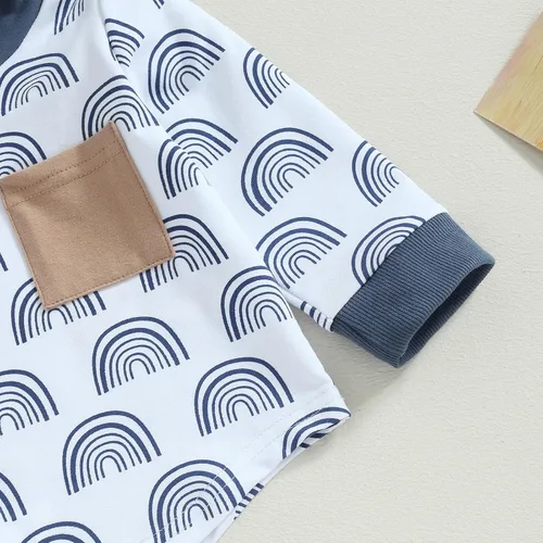 Vista 6 de Conjunto de ropa para bebé de otoño e invierno, sudadera con capucha y estampado de arco iris, sudadera con capucha y pantalones de manga larga