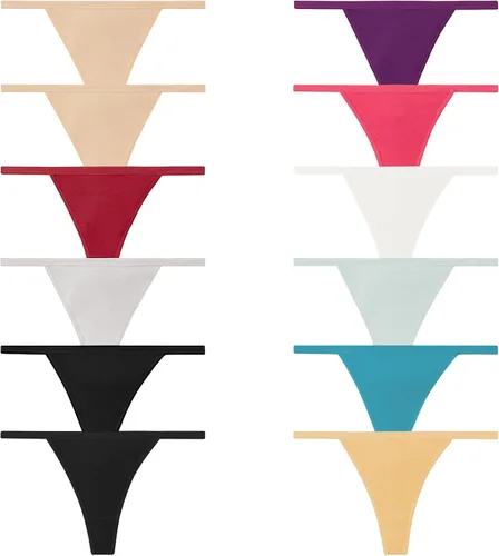 Vista 7 de Nabtos Ropa Interior Sexy para Mujer de Algodón Bragas Tangas con Cordón Espalda en T Lencería (Paquete de 6)