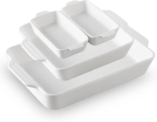 Vista 10 de Sweejar Juego de 4 cazuelas para horno, utensilios de cerámica para hornear, platos rectangulares para hornear con asas, sartenes para lasaña