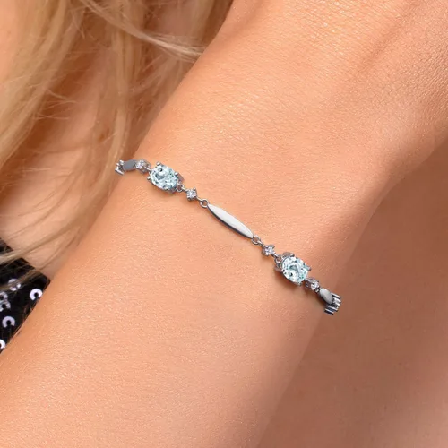 Vista 3 de Gem Stone King 925 Sterling Silver Gemstone Birthstone and White Created Sapphire Tennis Bracelet For Women Oval 7X5MM and 2MM 6 Inch + 1 Inch
