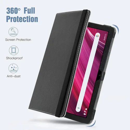 Vista 6 de BIGE Funda giratoria para BLU M10L Plus, soporte giratorio de 360 grados con cubierta de patrón lindo para tableta de 10.1", color negro