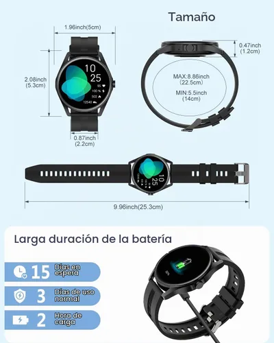 Vista 7 de HUAKUA Reloj inteligente para mujeres y hombres, responde/hacer llamadas Negro