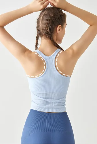 Vista 2 de sphinx cat - Camiseta corta de entrenamiento para mujer, camiseta sin mangas, acanalada, con espalda cruzada y brasier integrado