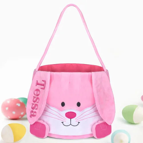 Vista 9 de Cesta de Pascua personalizada para niños, conejo rosa