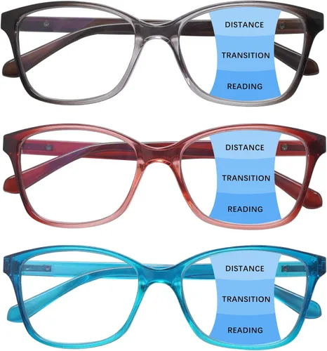 Vista 9 de 3 Pack Progressive Multifocus Reading Glasses Blue Light Blocking Multifocal Readers for Women Men with Spring Hinge