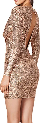 Vista 4 de Vestido sexy de lentejuelas para mujer, cuello en V, fruncido, entallado, para cóctel, fiesta, club nocturno, talla grande, vestidos de encaje