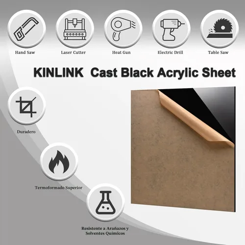 Vista 3 de KINLINK Láminas de plexiglás 6x12 de 1/8 pulgada de espesor - Lámina de acrílico negro fundido de 3mm, lámina de plástico policarbonato