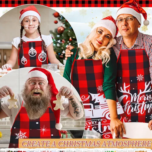Vista 7 de 8 delantales de cocina de Navidad, delantales de cocina navideños, Papá Noel, alce, elfo, muñeco de nieve, para mujeres y adultos, decoración