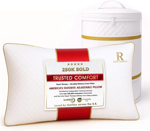 Vista 21 de Royal Therapy - Almohada de espuma viscoelástica Queen, almohada de espuma triturada ajustable sin olor para el alivio del dolor de cuello