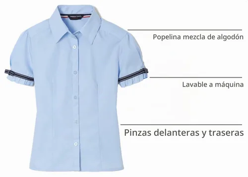 Vista 4 de French Toast blusa de cinta con moño, manga corta, para niña Azul claro