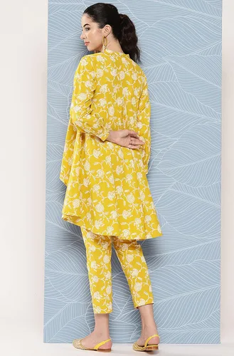 Vista 7 de Janasya Conjunto de coords con estampado floral de algodón mostaza indio para mujer