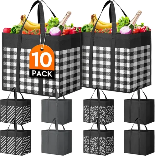 Vista 15 de Bolsas de compras reutilizables para comestibles, paquete de 10 bolsas grandes plegables a granel
