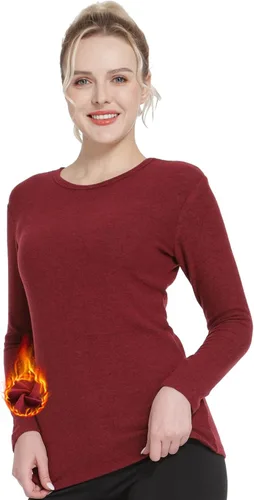 Vista 60 de MANCYFIT Tops térmicos para mujer, camisa con forro polar, manga larga, capa base, cuello en V