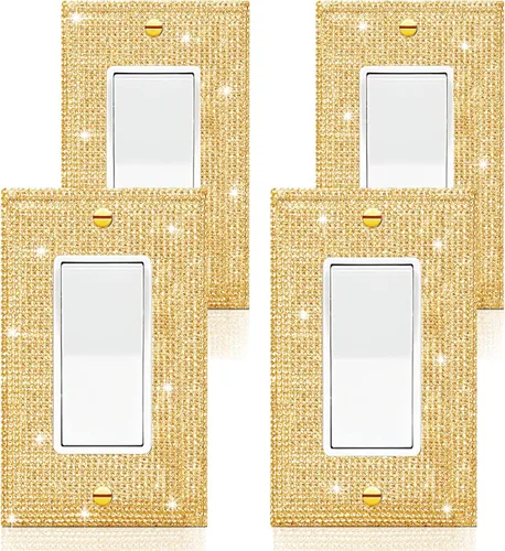 Vista 8 de 4 piezas de cubierta de placa de pared de diamantes de imitación de plata brillante 1 Gang cubierta decorativa interruptor de diamantes de imitación