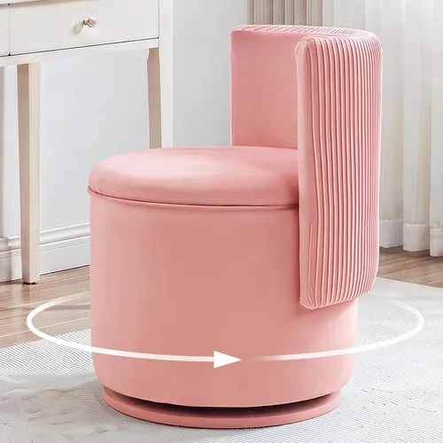 Vista 10 de Furniliving Silla de tocador de terciopelo con almacenamiento, silla giratoria de 360° con respaldo ondulado, moderno taburete de tocador de barril