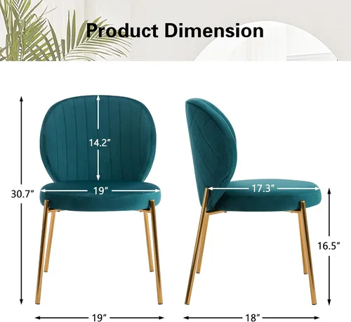 Vista 2 de DAGONHIL Juego de 2 sillas de comedor, sillas de terciopelo, modernas sillas tapizadas de mediados de siglo con patas de metal dorado para cocina