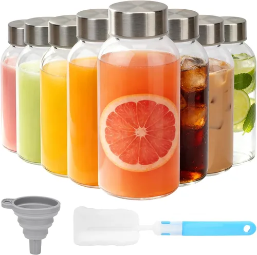 Vista 15 de [Usado] Sursip 16 oz Glass Juice Bottles with Lids, 6 Pack Reusable Clear Glass, Silicone Sleeves and Straws, Leakproof, For Juicing, Smoothies