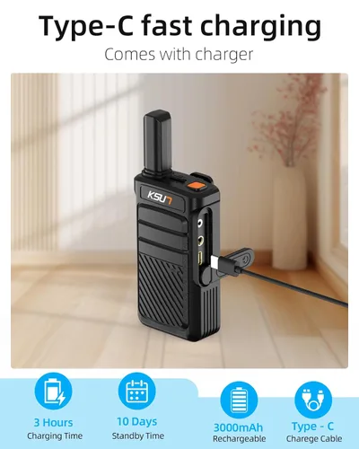 Vista 2 de KSUN - Intercomunicador inalámbrico para el hogar, batería recargable Raido bidireccional de 5000 pies, 3000 mAh, ideal para intercomunicadores