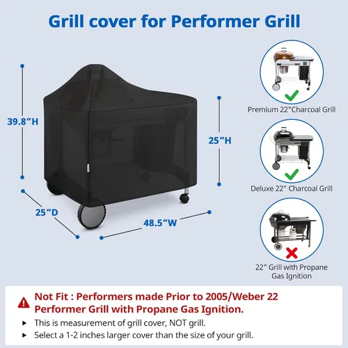 Vista 2 de SunPatio Funda impermeable para parrilla Weber de 22 pulgadas para parrilla Weber Performer Premium Deluxe, RecTeq, Char-Griller, en comparación