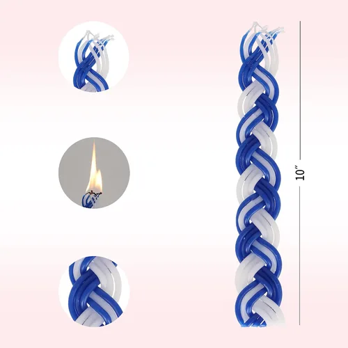 Vista 3 de SHALHEVET LIGHT Vela Havdalah 100% Kosher - Giro azul y blanco - Vela de shabat premium para tradiciones judías