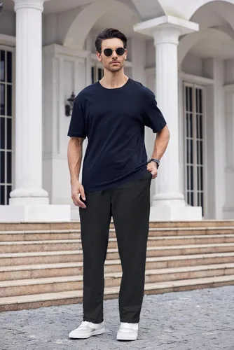 Vista 4 de COOFANDY Pantalones deportivos de algodón para hombre, pantalones de descanso con parte inferior abierta, pantalones ligeros casuales con bolsillos