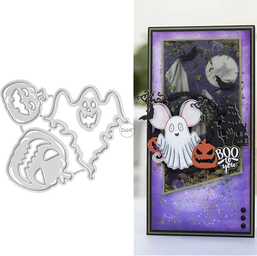 Vista 25 de DzIxY Juego de troqueles de metal fantasma de calabazas de Halloween para hacer tarjetas, juegos de troqueles de papel para grabar, plantillas