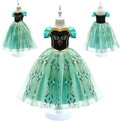 Vista 9 de Princess Anna Costume Coronation Dress for Girls 3T-10Y Halloween Dress Up Clothes Kids Pretend Play with Crown Accessories