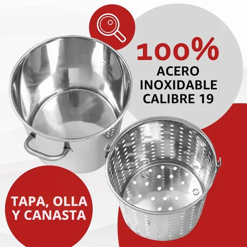 Vista 3 de CONCORD - Olla de acero inoxidable de 36 cuartos de galón con cesta. Hervidor pesado. Utensilios de cocina para hervir (36)