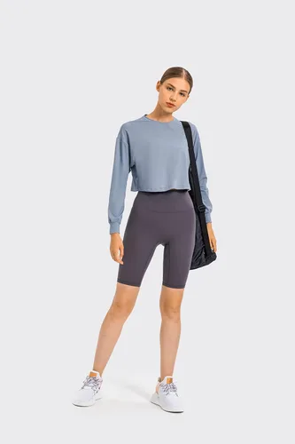 Vista 4 de Micoson Sudaderas cortas de manga larga para mujer estilo casual holgadas para gimnasio yoga